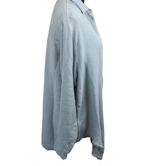 Masscob Blue Textured Cotton Blend Button Down Shirt Raw Hem Sz L - Picture 4 of 15